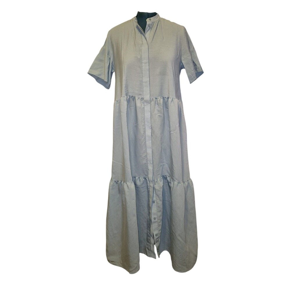 COS Maxi Mock Collar Women’s Size 12 Pockets Tiered Minimalist Maxi Dress Summer